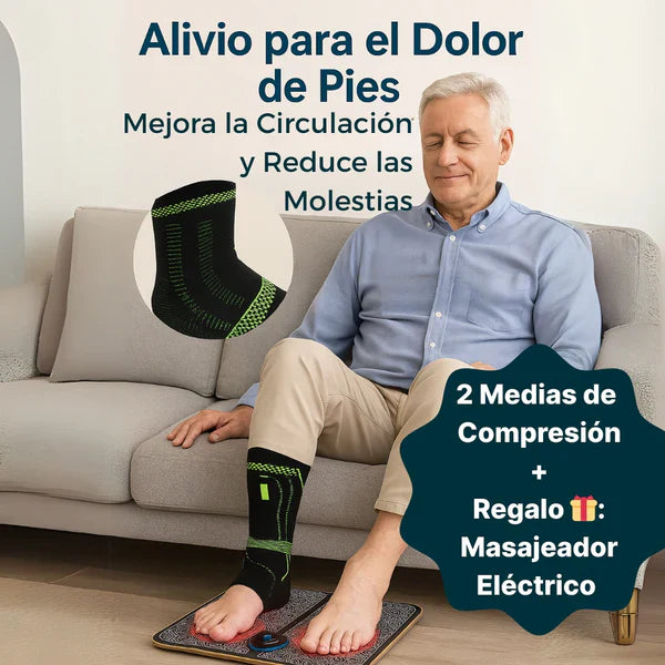 Combo Bienestar Total: 2 Medias de Compresión + REGALO: Masajeador Pies
